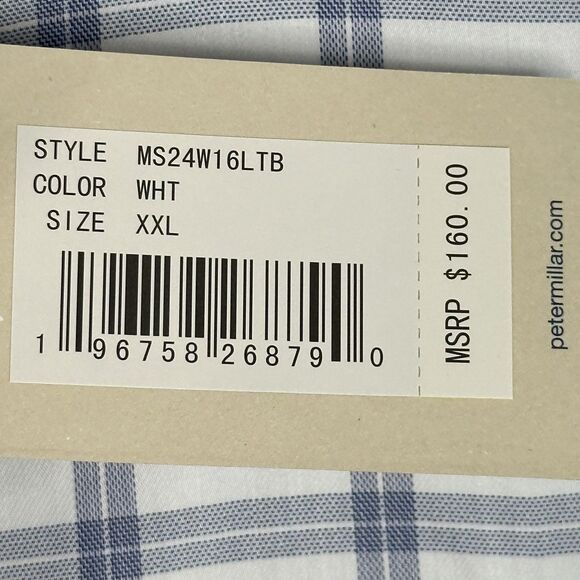 Peter Millar Shirt Mens 2XL White Blue Plaid Crown Lite Button Up Stretch XXL - Picture 5 of 15